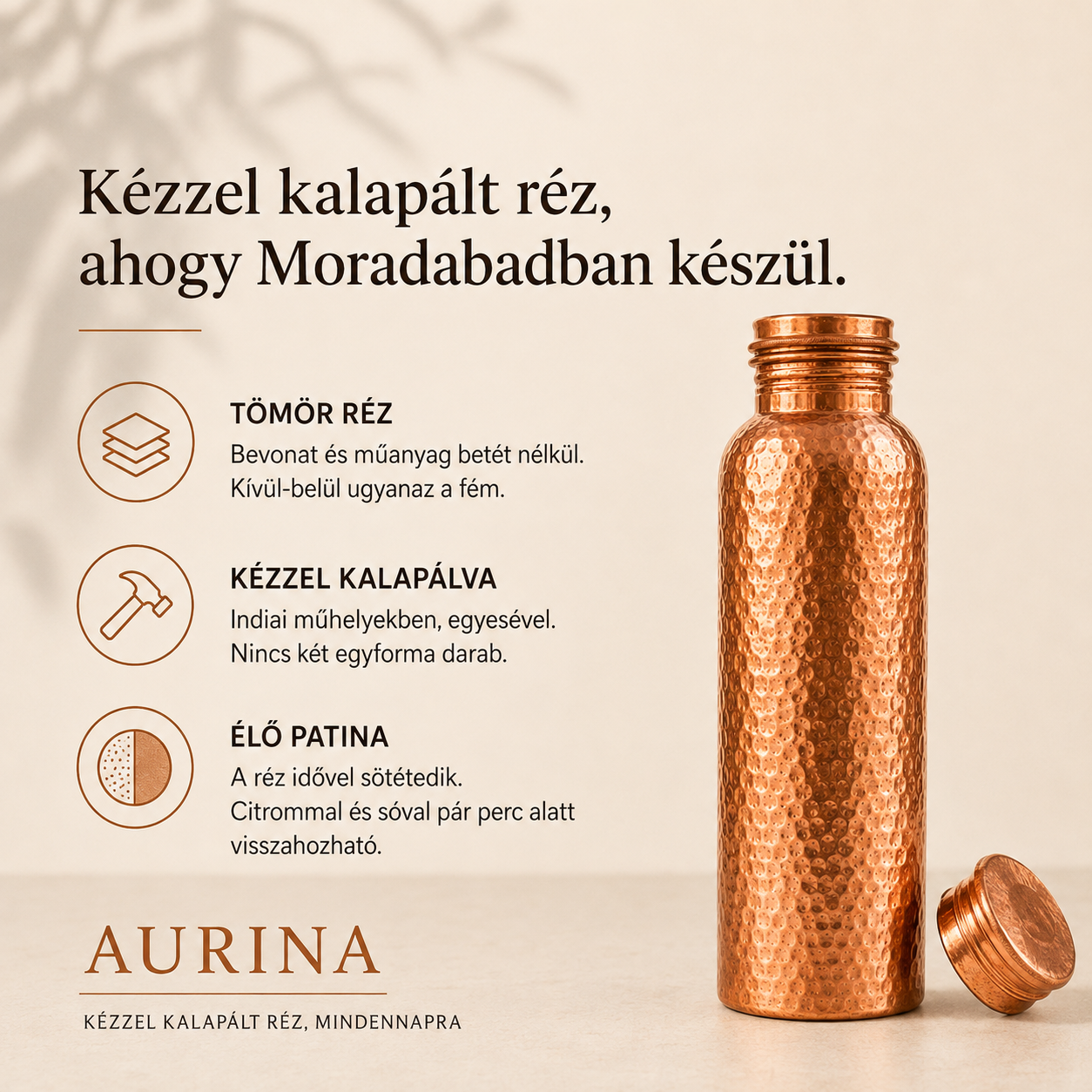 Aurina Tamra — kézzel kalapált rézkulacs